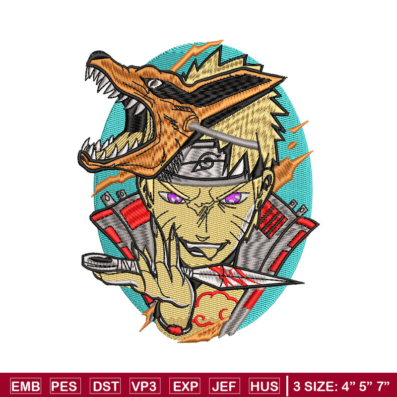 Naruto kurama mask embroidery design, Naruto embroidery, embroidery file, anime design, anime shirt, Digital download.jpg