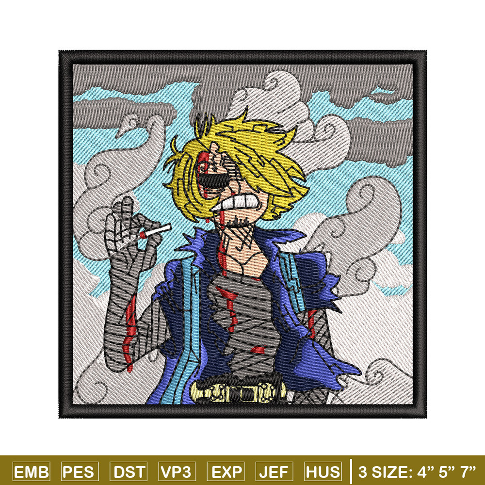 Sanji smoke embroidery design, One piece embroidery, Anime design, Embroidery file, Embroidery shirt, Digital download.jpg