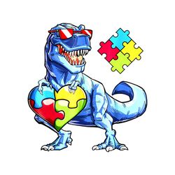dinosaur hold heart puzzle svg, autism svg, heart puzzle svg, dinosaur svg, trex svg, colored puzzle svg, awareness day