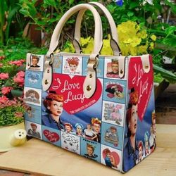 I Love Lucy Funny Art Collection Leather Bag, Personalized Handbag, Women Leather Bag