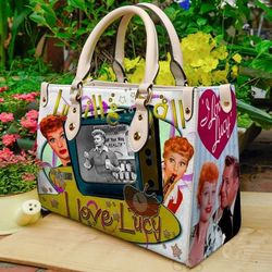 I Love Lucy Funny Art Collection Leather Bag, Personalized Handbag, Women Leather Bag