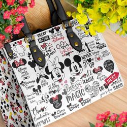mickey and minnie love collection handbag, anniversary mickey handbag, disney leatherr handbag