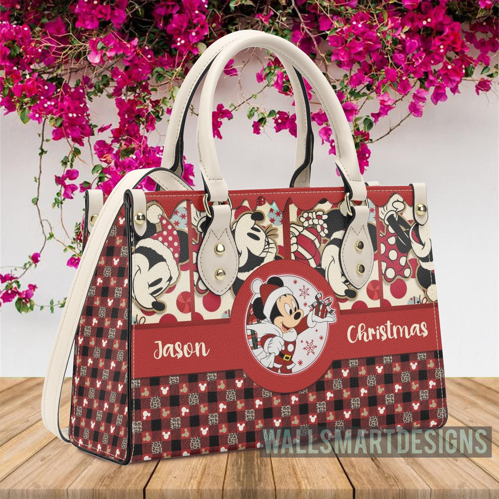 Personal Mickey Christmas Leather Handbag, Anniversary Mickey Handbag, Disney Leatherr Handbag, Shoulder Handbag, Gift For Disney Fans - 1.jpg
