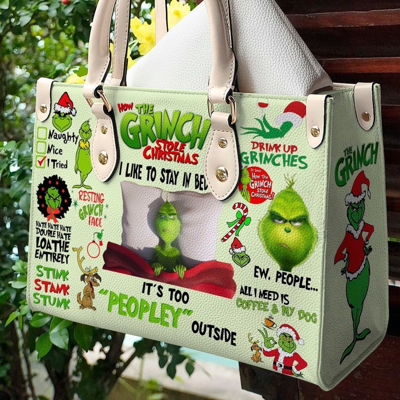 Personalized Christmas Grinch Handbag, Anniversary Grinch Handbag, Disney Leatherr Handbag, Shoulder Handbag, Gift For Disney Fans - 1.jpg