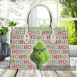 Personalized Christmas Grinch Ho Ho Ho Handbag, The Grinch Handbag, Grinch Leatherr Handbag