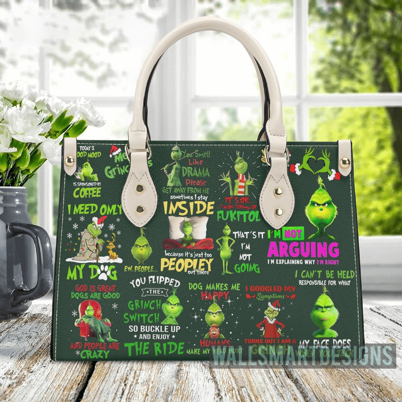 Personalized Christmas Grinch Quotes Handbag, Anniversary Grinch Handbag, Disney Leatherr Handbag, Shoulder Handbag, Gift For Disney Fans - 1.jpg