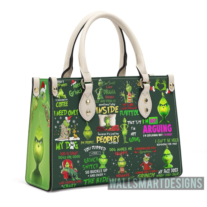 Personalized Christmas Grinch Quotes Handbag, Anniversary Grinch Handbag, Disney Leatherr Handbag, Shoulder Handbag, Gift For Disney Fans - 2.jpg