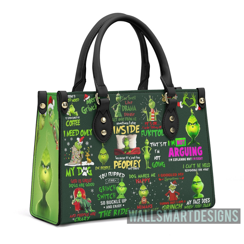 Personalized Christmas Grinch Quotes Handbag, Anniversary Grinch Handbag, Disney Leatherr Handbag, Shoulder Handbag, Gift For Disney Fans - 3.jpg