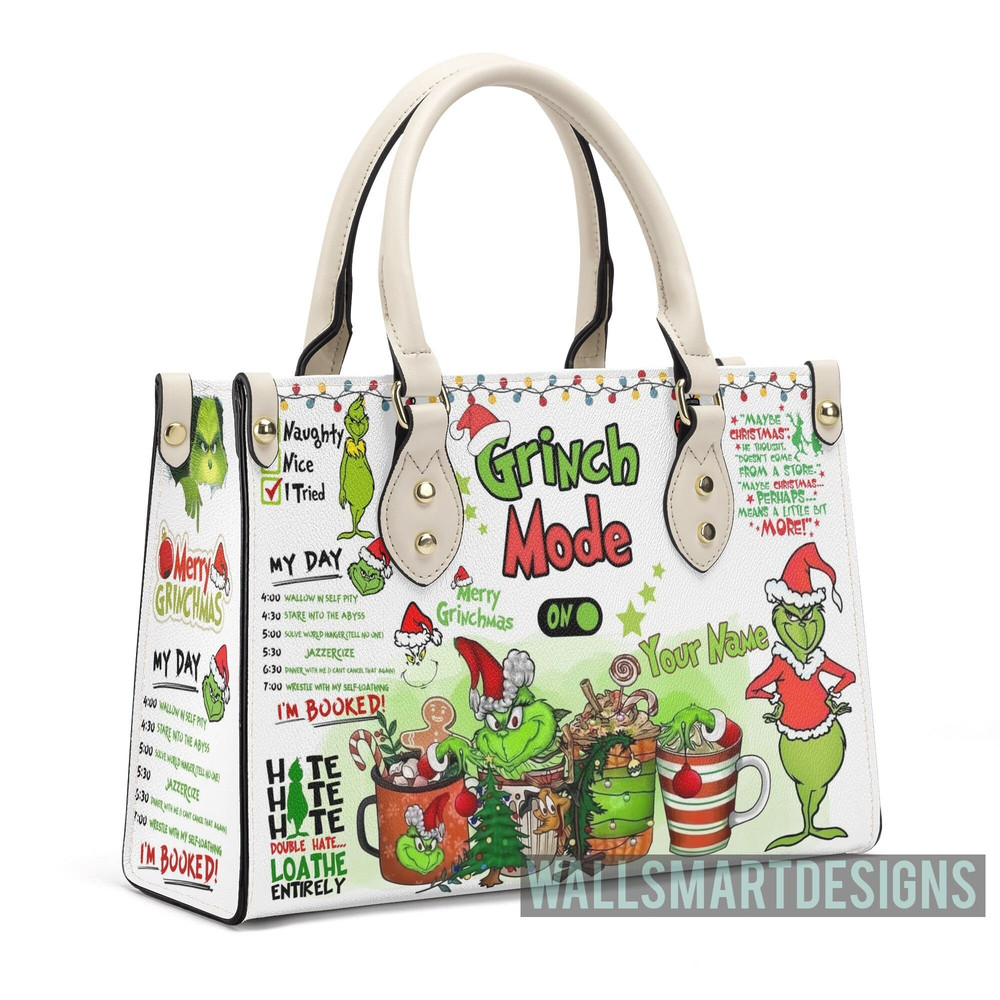 Personalized Christmas My Day Grinch Handbag, Grinch Mode On Handbag, Disney Leatherr Handbag, Shoulder Handbag, Gift For Grinch Fans - 1.jpg