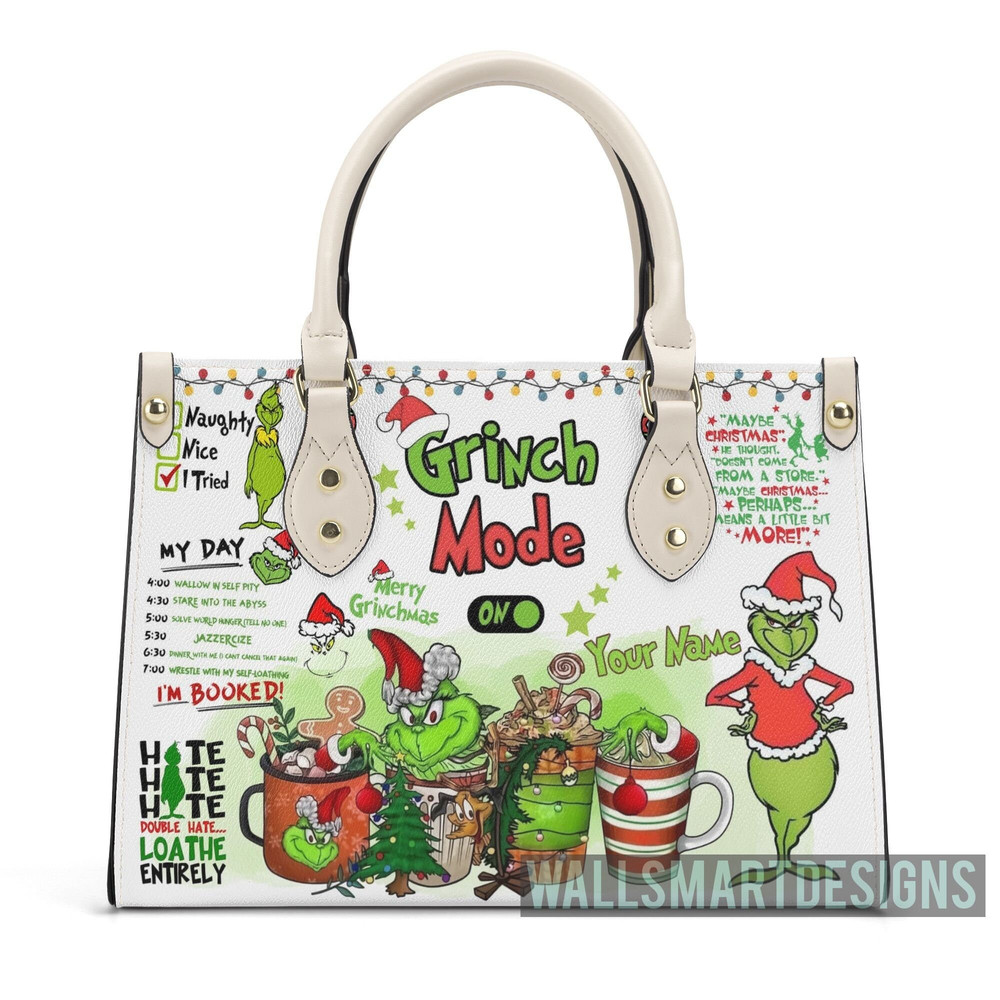Personalized Christmas My Day Grinch Handbag, Grinch Mode On Handbag, Disney Leatherr Handbag, Shoulder Handbag, Gift For Grinch Fans - 2.jpg
