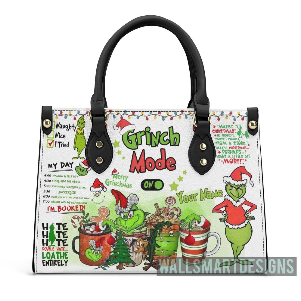 Personalized Christmas My Day Grinch Handbag, Grinch Mode On Handbag, Disney Leatherr Handbag, Shoulder Handbag, Gift For Grinch Fans - 3.jpg