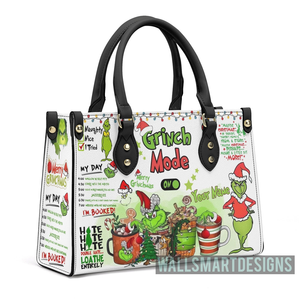 Personalized Christmas My Day Grinch Handbag, Grinch Mode On Handbag, Disney Leatherr Handbag, Shoulder Handbag, Gift For Grinch Fans - 4.jpg