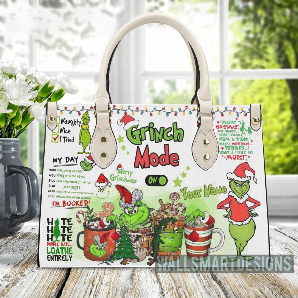 Personalized Christmas My Day Grinch Handbag, Grinch Mode On Handbag, Disney Leatherr Handbag, Shoulder Handbag, Gift For Grinch Fans - 7.jpg