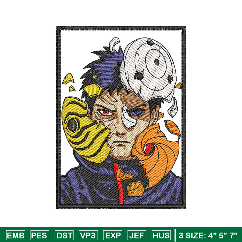 Obito Uchiha broken mask embroidery design, Naruto embroidery, anime design, embroidery file, Digital download.jpg