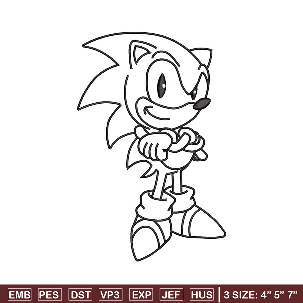 Sonic black white embroidery design, Sonic embroidery, Emb design, Embroidery shirt, Embroidery file, Digital download.jpg