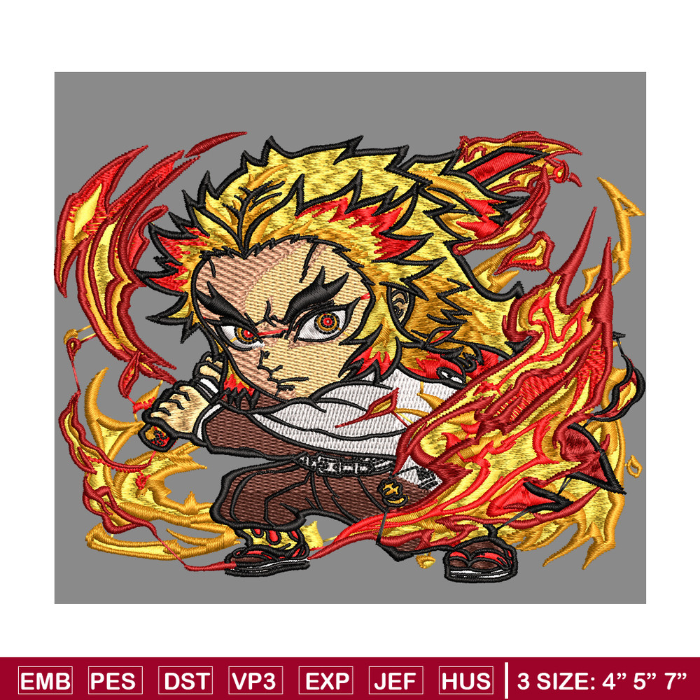 Rengoku Kyoujurou chibi embroidery design, Kimetsu no Yaiba embroidery, embroidery file, anime design, Digital download.jpg