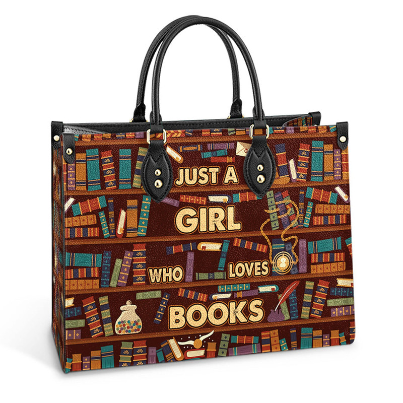 Book Just A Girl Loves Book Leather Bag, Book Leather Bag, Custom Leather Bag, Woman Handbag, Custom Leather Bag, Shopping Bag, Handmade Bag - 2.jpg