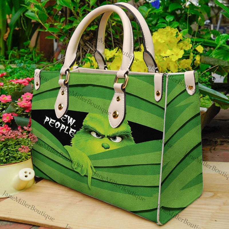 Grinch Christmas Leather Bag, Grinch Lover Handbag, Custom Leather Bag, Woman Handbag, Custom Leather Bag, Shopping Bag, Handmade Bag - 1.jpg