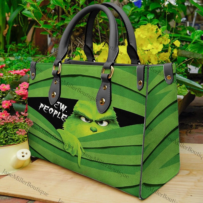 Grinch Christmas Leather Bag, Grinch Lover Handbag, Custom Leather Bag, Woman Handbag, Custom Leather Bag, Shopping Bag, Handmade Bag - 2.jpg