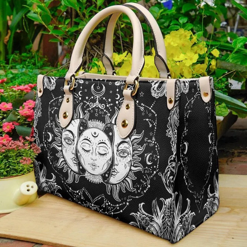 Wicca Leather Bag Sun And Moon Leather Bag, Wicca Handbag, Custom Leather Bag, Woman Handbag, Custom Leather Bag, Shopping Bag, Handmade Bag - 1.jpg