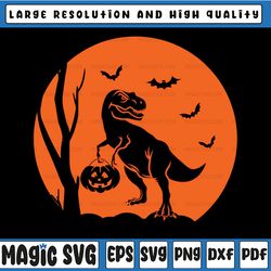 halloween dinosaur svg, pumpkin dinosaur svg, spooky saurus rex svg, t-rex with pumpkin svg, dxf, png, dinosaur