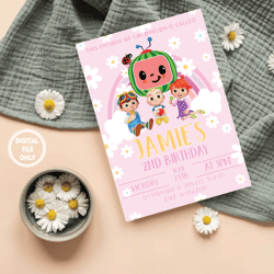 Personalized File Birthday Party Invite Downloadable cute design birthday girl daisy pink party adorable invite instant