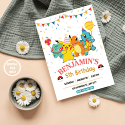 personalized file pokemon birthday invitation pokemon birthday party pikachu invitation png file only