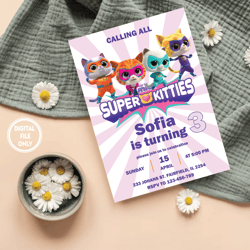 Personalized File Super Kitties Invite SuperKitty Birthday SuperKitties Party Kitten Invitation Cute Invite PNG File Onl