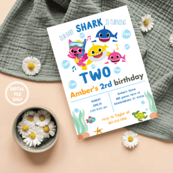 Personalized File baby shark Invitation, baby shark birthday Invitation for girl, baby shark girl party, baby shark part