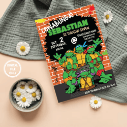 personalized file tmnt birthday invitation |turtle invitation | ninja turtle themed party | boy party invite | boys edit