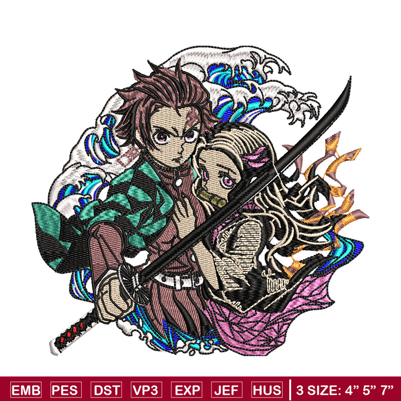 Tanjiro and Nezuko embroidery design, Kimetsu no Yaiba embroidery, logo design, anime design, Digital download.jpg