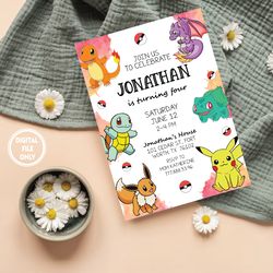 Personalized File Printable Birthday Invitation | Pikachu invite | invitation | pokemon birthday invite | Instant Downlo