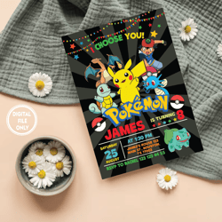 Personalized File Printable Birthday Invitation | Pikachu invite | editable invitation | pokemon birthday invite | Insta