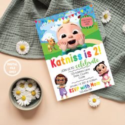 personalized kids birthday, coco birthday invitation, melon birthday, coco & watermelon, nursery rhymes, music, birthday