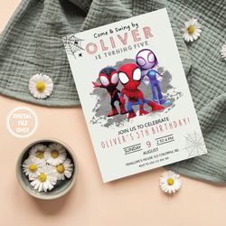 personalized file spidey spiderman birthday invitation, boy spidey party invite, spidey and his amazing friends birthday
