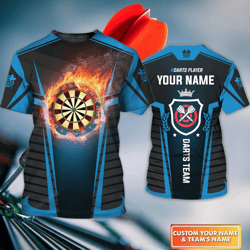 in flames personalized name 3d tshirt for darts team - engage as dart game or player shirt