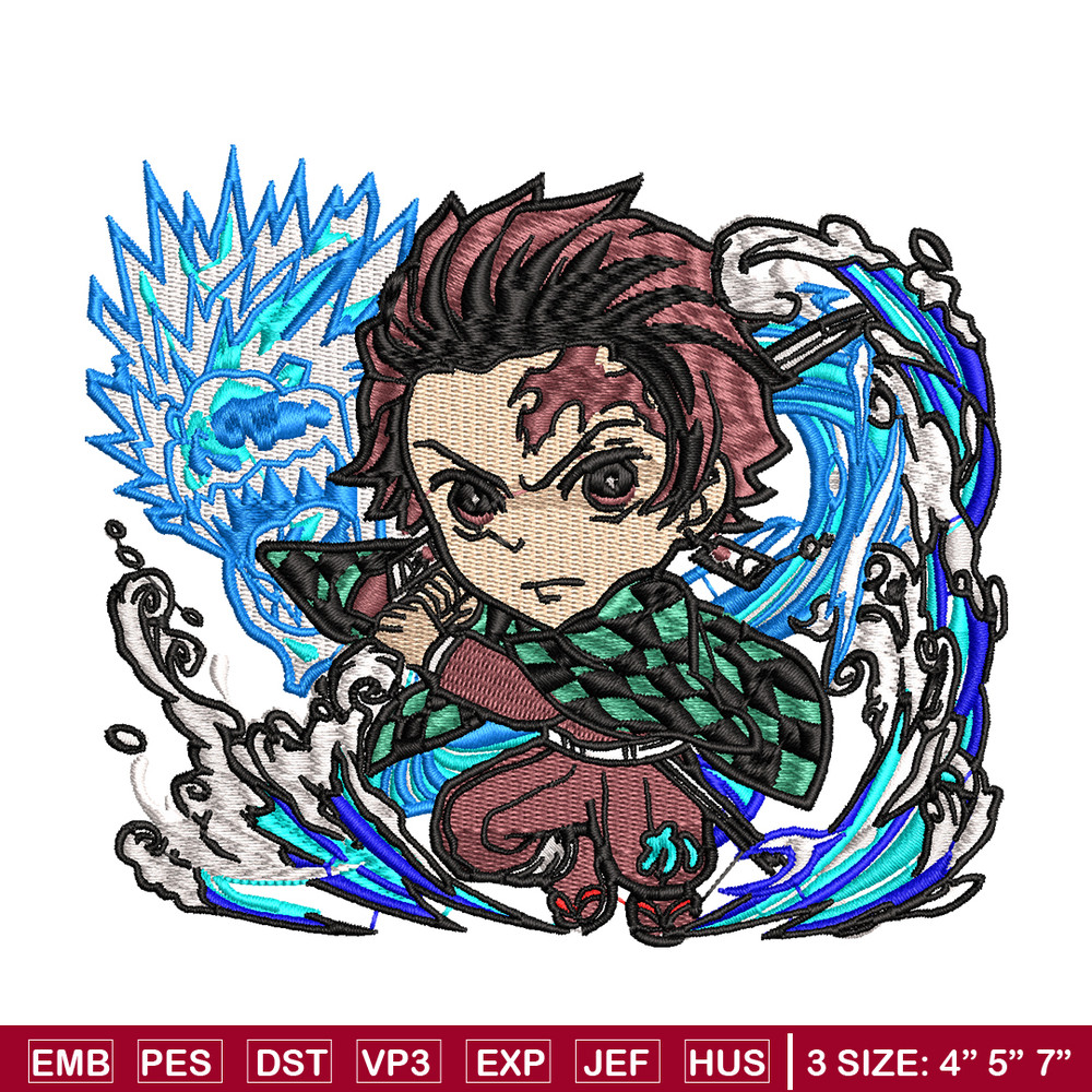 Tanjiro water breathing dragon chibi embroidery design, Kimetsu no Yaiba embroidery, anime design, Digital download.jpg