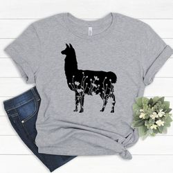 floral llama shirt, llama shirt, floral llama tee, flower llama shirt, animal lover tee, llama shirt - a1000