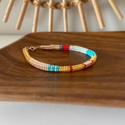 Beaded bracelet, sand turquoise green woven bracelet, hippie western casual style, friendship bracelet, unique gift