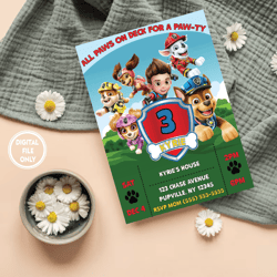 personalized file paw birthday invitation | paw-ty invitation | paws kids invite | patrol birthday invitation boys girls