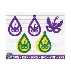 5 masquerade earrings / mardi gras earrings / teardrop earrings / vector jewelry template / laser cut / pendant | diy |