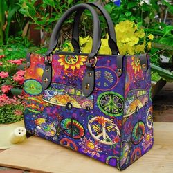 Hippie Peace Bus Colorful Women leather Bag handbag,Hippie Woman Handbag,Hippie Women Bag and Purses