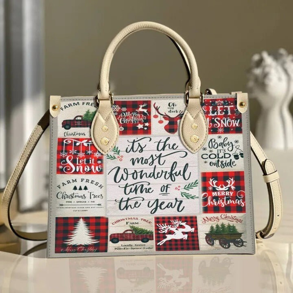 Most Wonderful Time Red Plaid Christmas Women leather Bag Handbag,Christmas Woman Handbag,Christmas Women Bag and Purses,Christmas Gift - 4.jpg