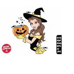 belle halloween svg png clipart , beauty and the beast , princess princesses , pumpkin , cut file layered by color