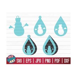 5 Snowman Earrings SVG Bundle / Christmas Earrings SVG / teardrop earrings / vector jewelry template / laser cut / penda