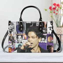 Prince Singer Leather Handbag, Watercolor Art, Prince Purple Women Bag