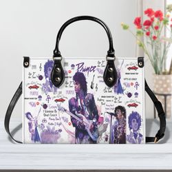 Prince Singer Leather Handbag, Watercolor Art, Prince Purple Women Bag