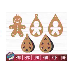 5 gingerbread man earrings svg bundle / christmas earrings svg / teardrop earrings / vector jewelry template / laser cut