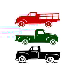 3 vintage farm truck bundle svg, vehicle svg, farm truck svg, red truck svg, green truck svg, black truck svg, transport