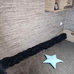 Braid pillow black on bed, Braided roller, bed cushion, bed roller , wall pillow, Protective Wall Pillow, headboard